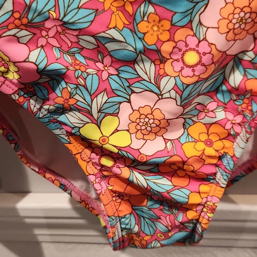 EUC Cat & Jack Multicolored Flowers One Piece Girls Sz L (10/12) Swimsuit - Picture 3 of 8